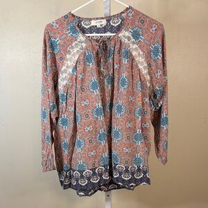Umgee Blue and Orange Boho Blouse Medium